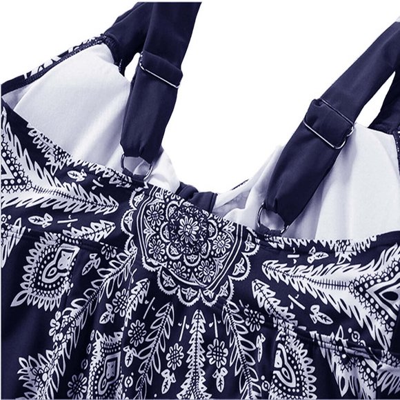 Paisley Print 2Pc Swimdress Women Plus Size 16-28 Navy Blue Wide Strap Swimsuit - Picture 8 of 9